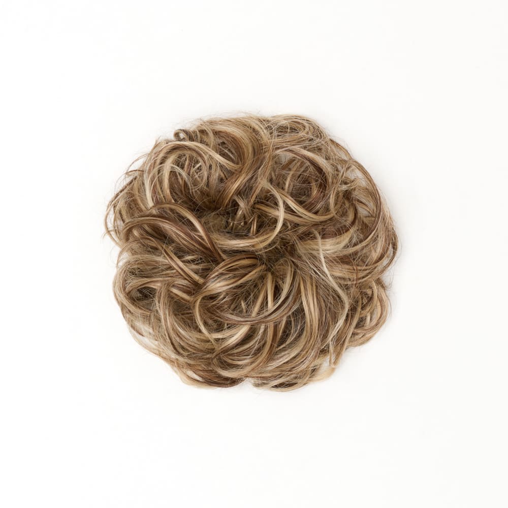 Stranded Curly Messy Bun Extension- Simple hair up scrunchie in colour Mixed Blonde and Brunette
