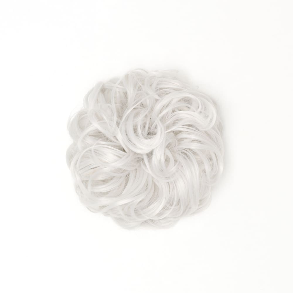Stranded Curly Messy Bun Extension- Simple hair up scrunchie in colour White