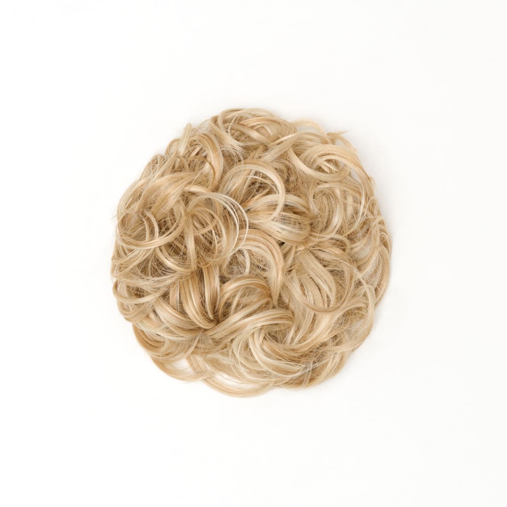 Stranded Curly Messy Bun Extension- Simple hair up scrunchie in colour UK Blonde
