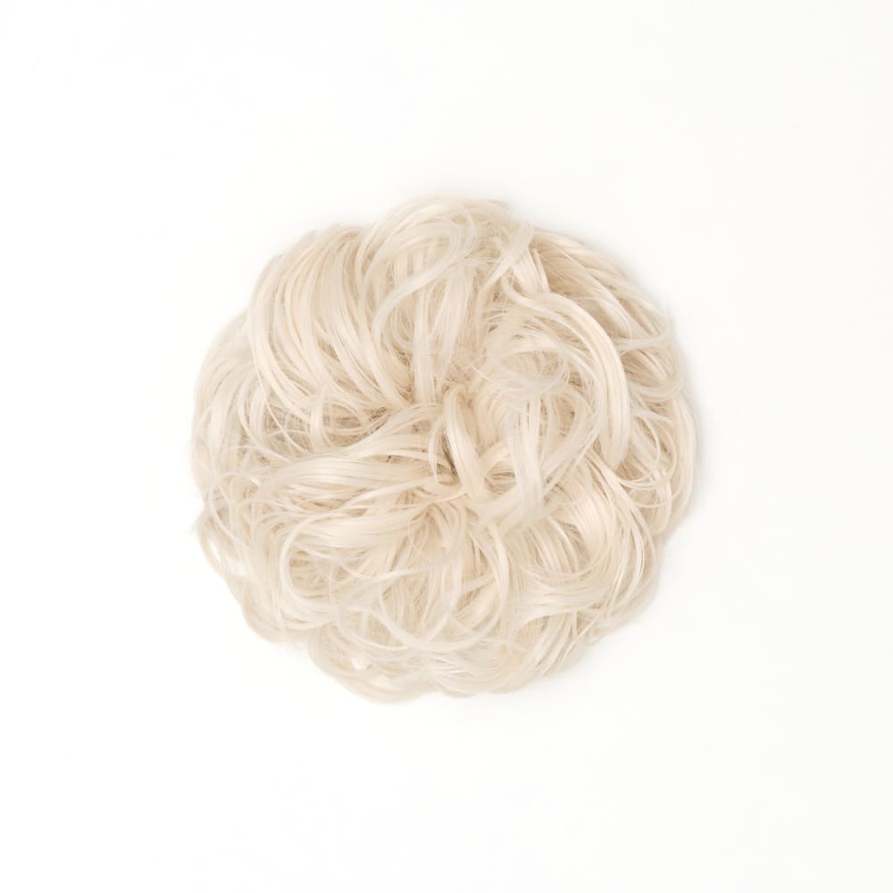 Stranded Curly Messy Bun Extension- Simple hair up scrunchie in colour White Blonde