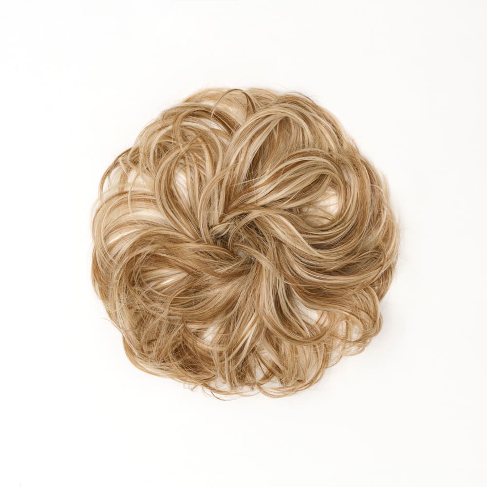 Stranded Flicky Messy Bun- Simple hair up scrunchie in colour Highlighted Blonde
