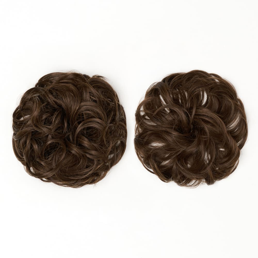 Twin Pack - Curly and Flicky Style Messy Scrunchie Hair Attachment Buns in colour Light Brown