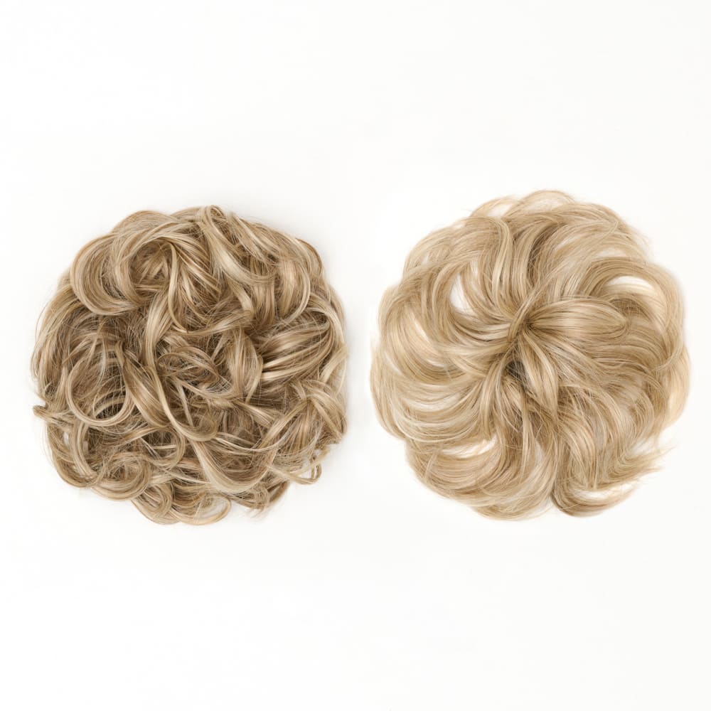 Twin Pack - Curly and Flicky Style Messy Scrunchie Hair Attachment Buns in colour Mixed Blonde