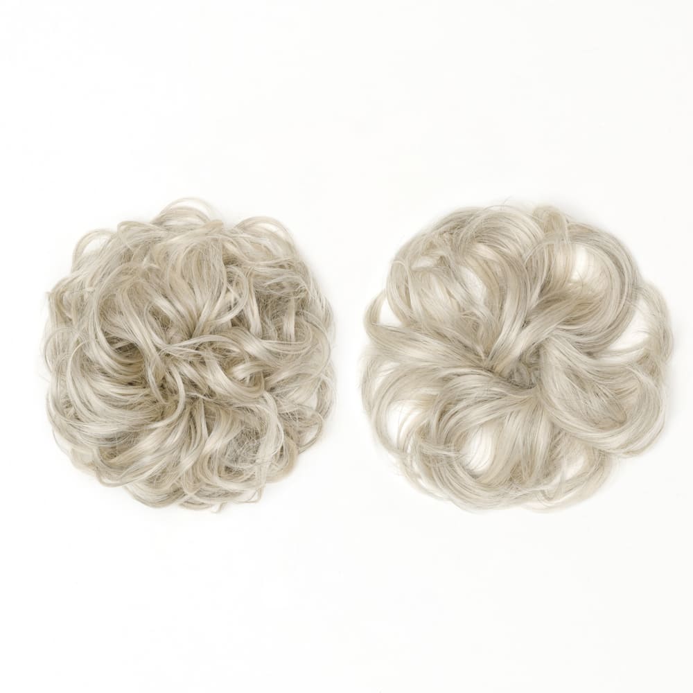 Twin Pack - Curly and Flicky Style Messy Scrunchie Hair Attachment Buns in colour Light Grey
