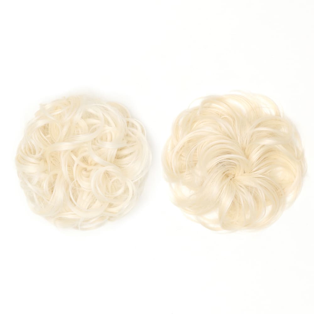 Twin Pack - Curly and Flicky Style Messy Scrunchie Hair Attachment Buns in colour Platinum Blonde