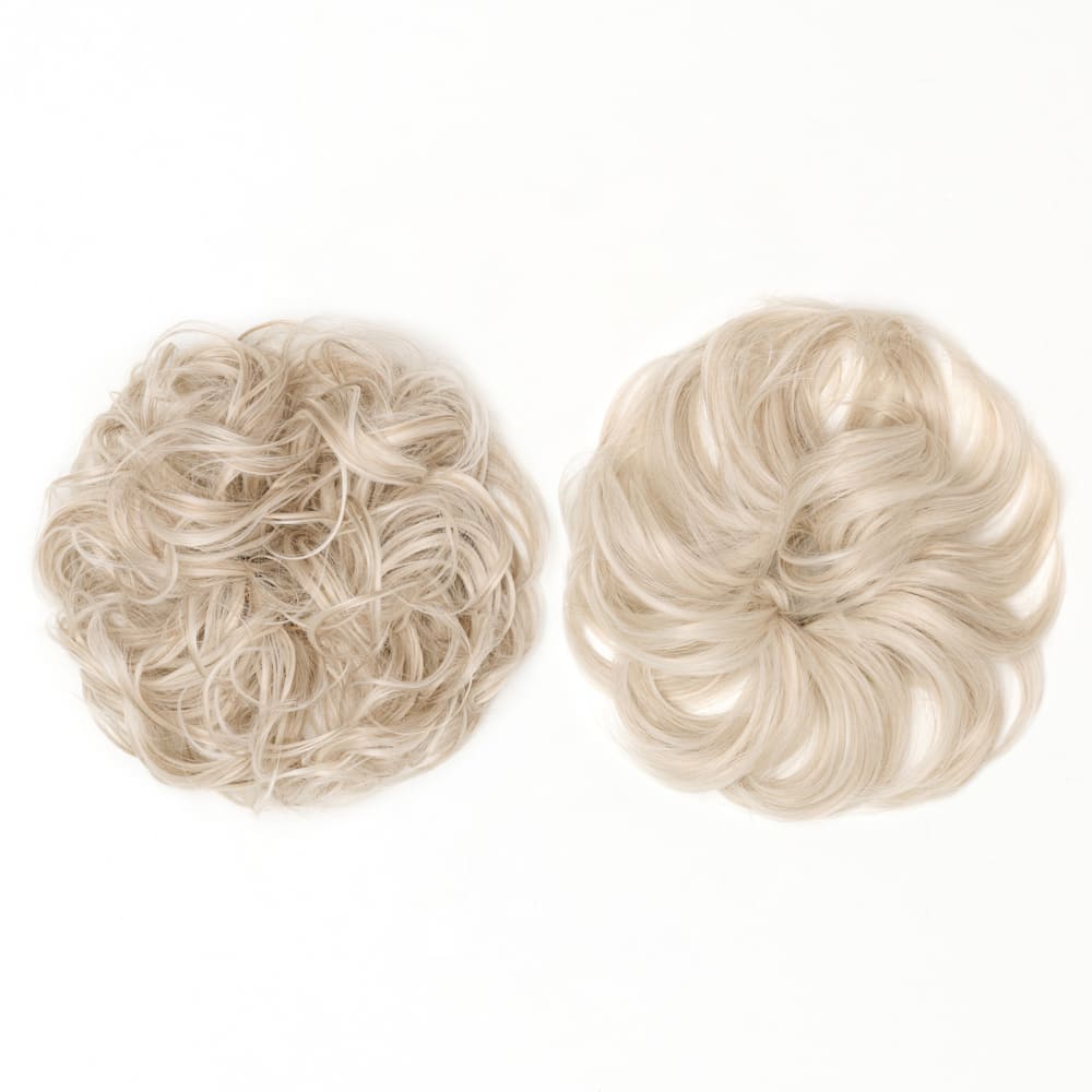 Twin Pack - Curly and Flicky Style Messy Scrunchie Hair Attachment Buns in colour Silver