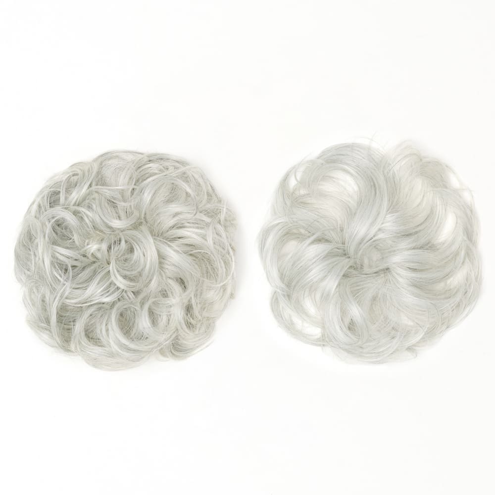 Twin Pack - Curly and Flicky Style Messy Scrunchie Hair Attachment Buns in colour Salt and Pepper