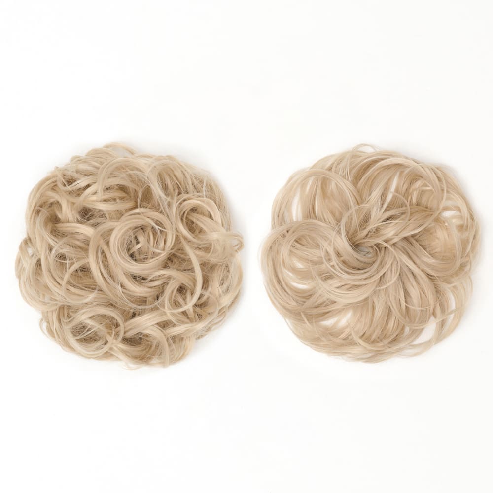 Twin Pack - Curly and Flicky Style Messy Scrunchie Hair Attachment Buns in colour Light Ash Blonde