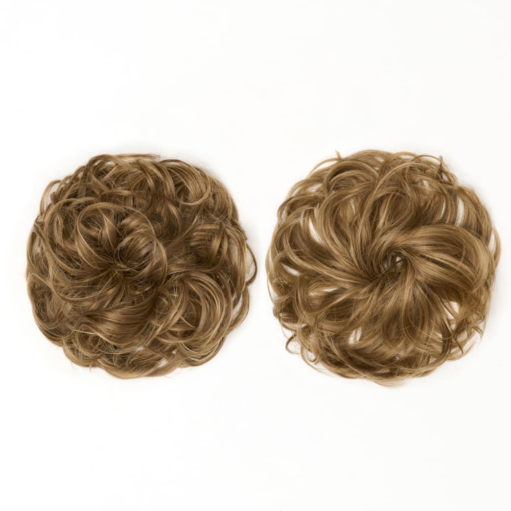 Twin Pack - Curly and Flicky Style Messy Scrunchie Hair Attachment Buns in colour Mousy Brown