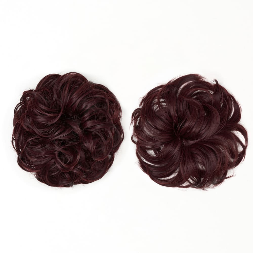 Twin Pack - Curly and Flicky Style Messy Scrunchie Hair Attachment Buns in colour Plum