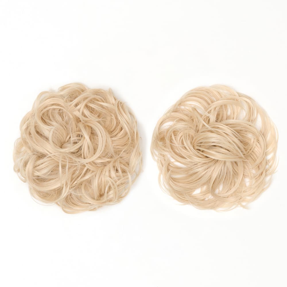 Twin Pack - Curly and Flicky Style Messy Scrunchie Hair Attachment Buns in colour Swedish Blonde