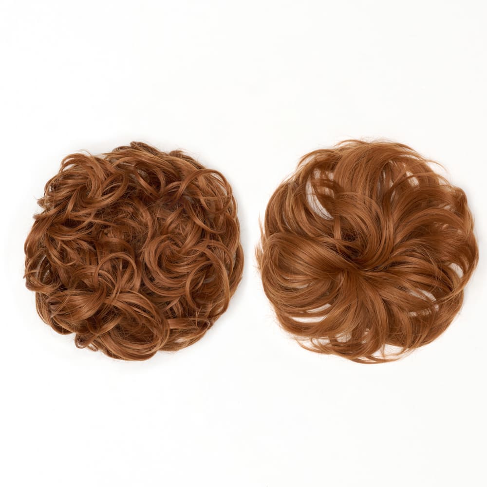Twin Pack - Curly and Flicky Style Messy Scrunchie Hair Attachment Buns in colour Copper