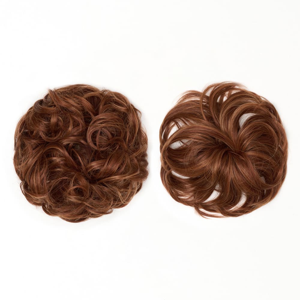 Twin Pack - Curly and Flicky Style Messy Scrunchie Hair Attachment Buns in colour Auburn