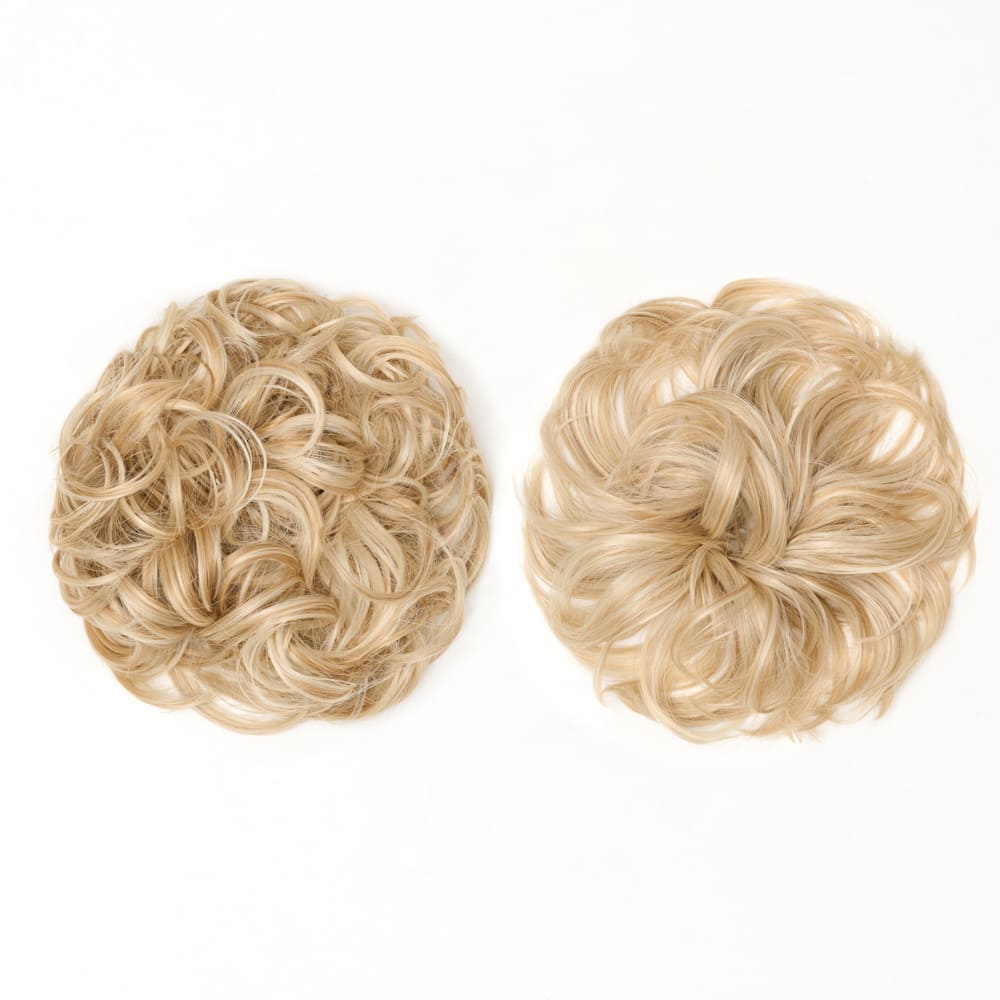 Twin Pack - Curly and Flicky Style Messy Scrunchie Hair Attachment Buns in colour UK Blonde