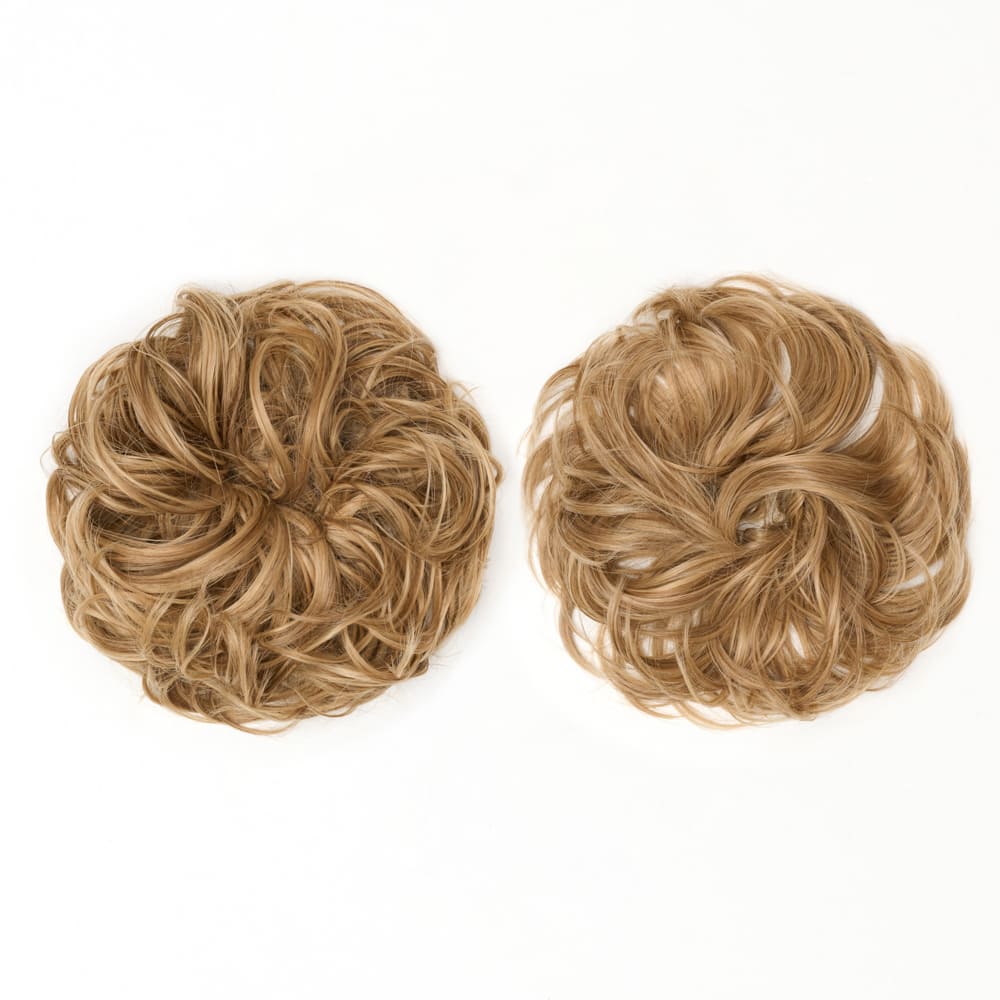 Twin Pack - Curly and Flicky Style Messy Scrunchie Hair Attachment Buns in colour Vanilla Blonde