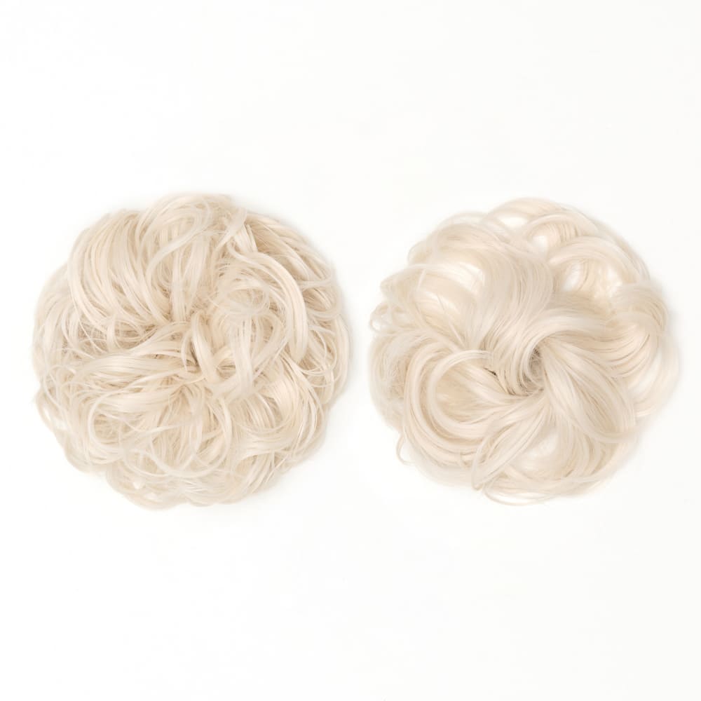 Twin Pack - Curly and Flicky Style Messy Scrunchie Hair Attachment Buns in colour White Blonde