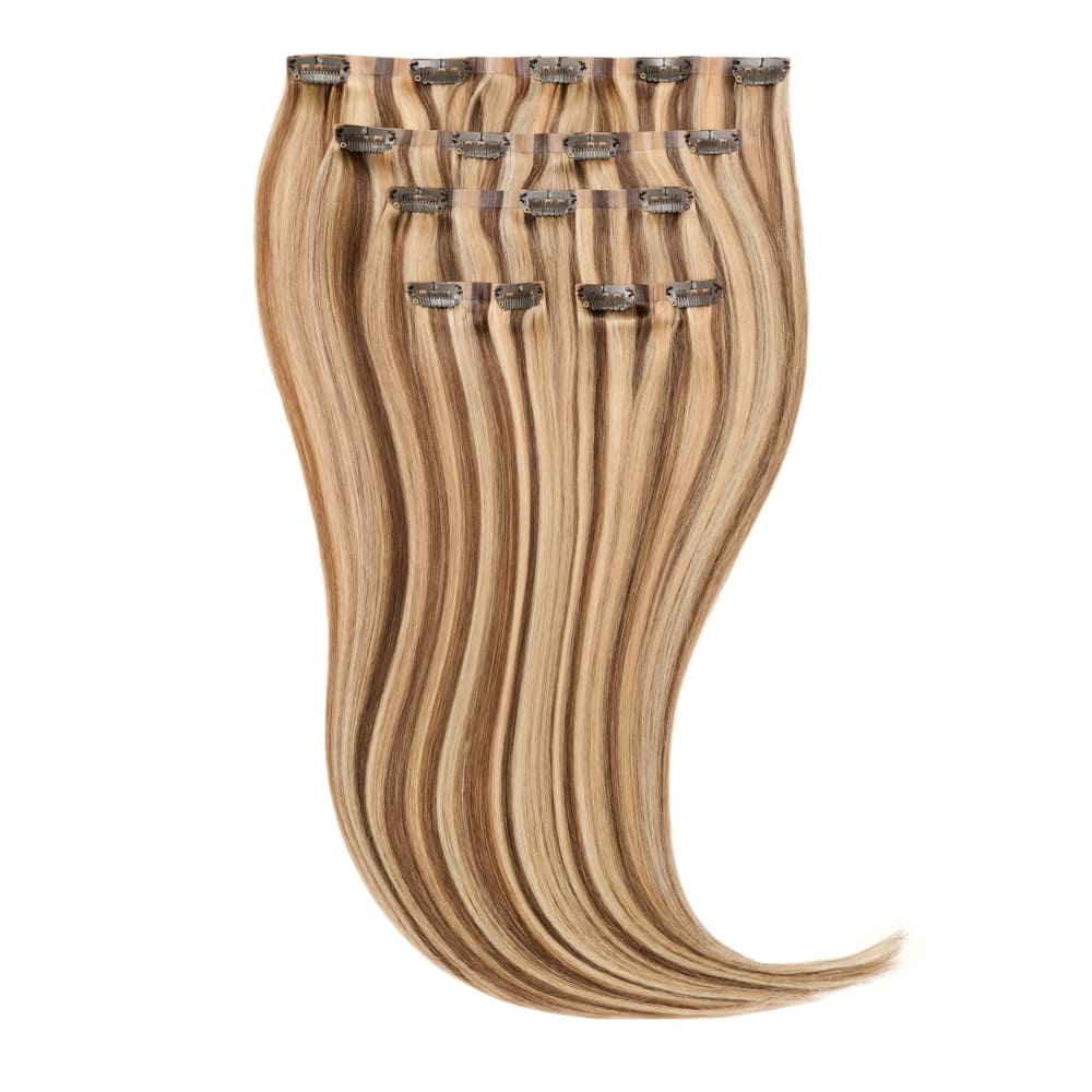 14 Inch Seamless Clip In 95 gram hair extensions in mixed blonde and brunette colour