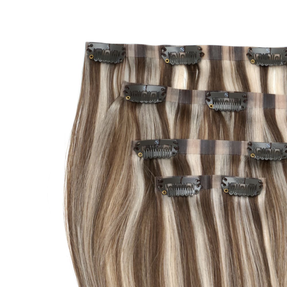 18 Inch Seamless Invisible Track hair extensions in silver blonde colour