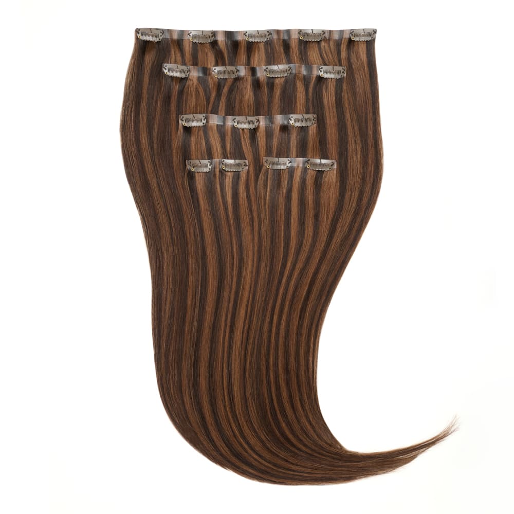 18 Inch Seamless Clip In 95 gram hair extensions in brown and blonde colour 
