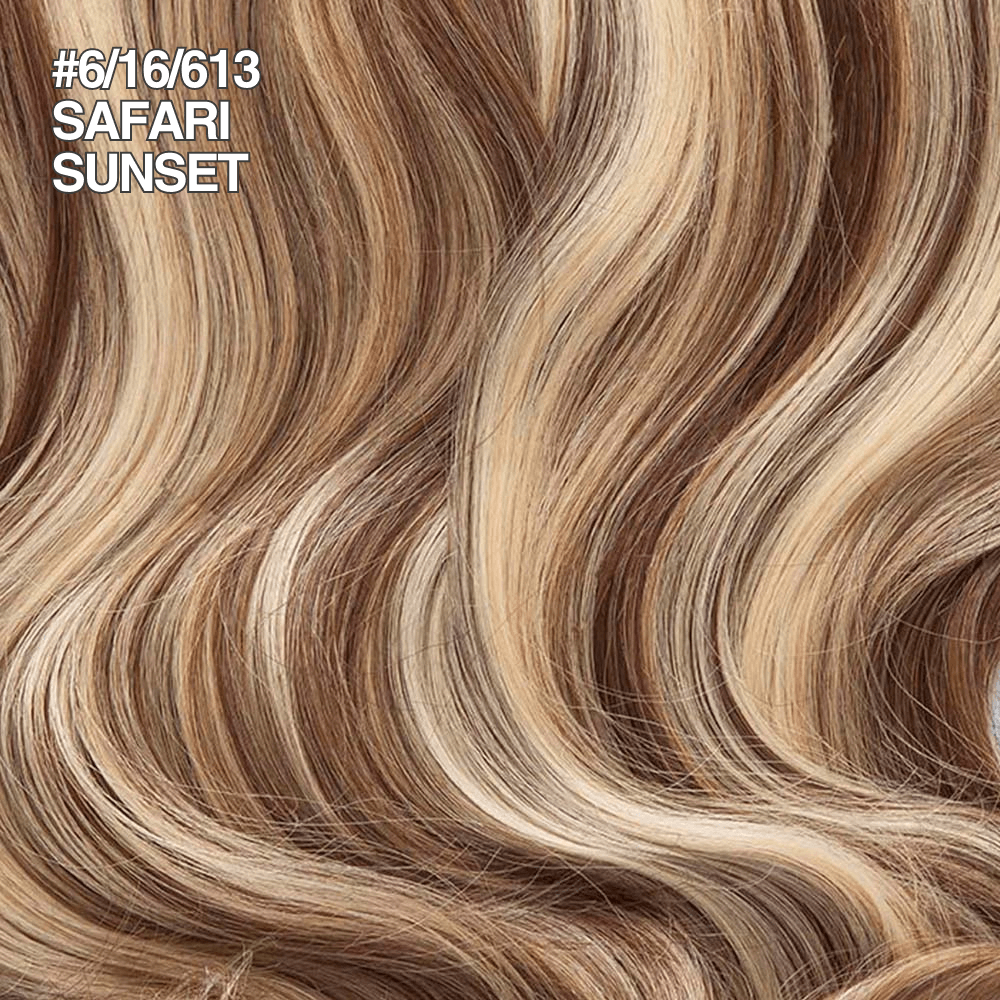 Stranded 14" Seamless Five Piece Clip-in Human Hair Extension (95g) #6/16/613 Safari Sunset