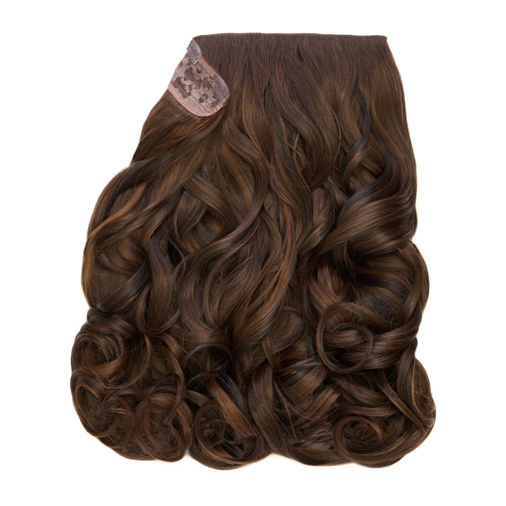 Stranded 16 Inch One Piece Synthetic Curly Clip-in Hair Extension - Colour Highlighted Brown
