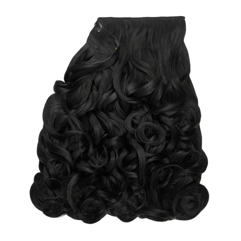 Stranded 16 Inch One Piece Synthetic Curly Clip-in Hair Extension - Colour Jet Black