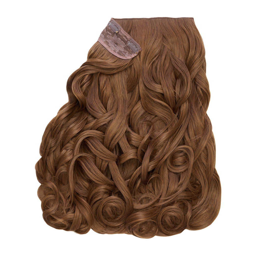 Stranded 16 Inch One Piece Synthetic Curly Clip-in Hair Extension - Colour Caramel Brown