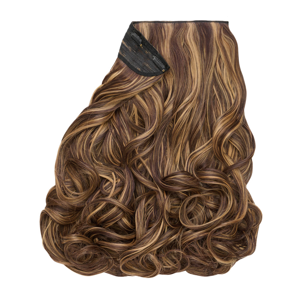 Stranded 16 Inch One Piece Synthetic Curly Clip-in Hair Extension - Colour Brown and Blonde