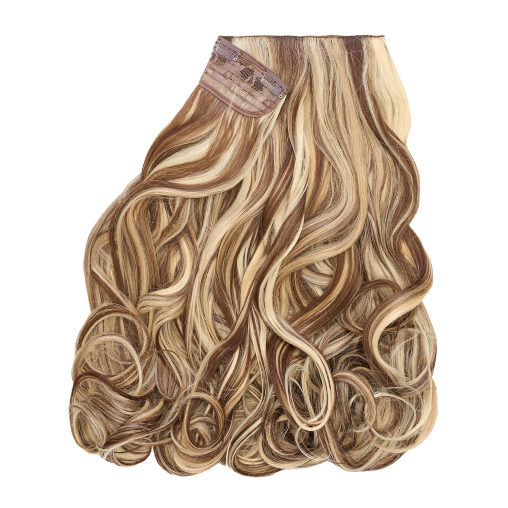 Stranded 16 Inch One Piece Synthetic Curly Clip-in Hair Extension - Colour Mixed Blonde and Brunette