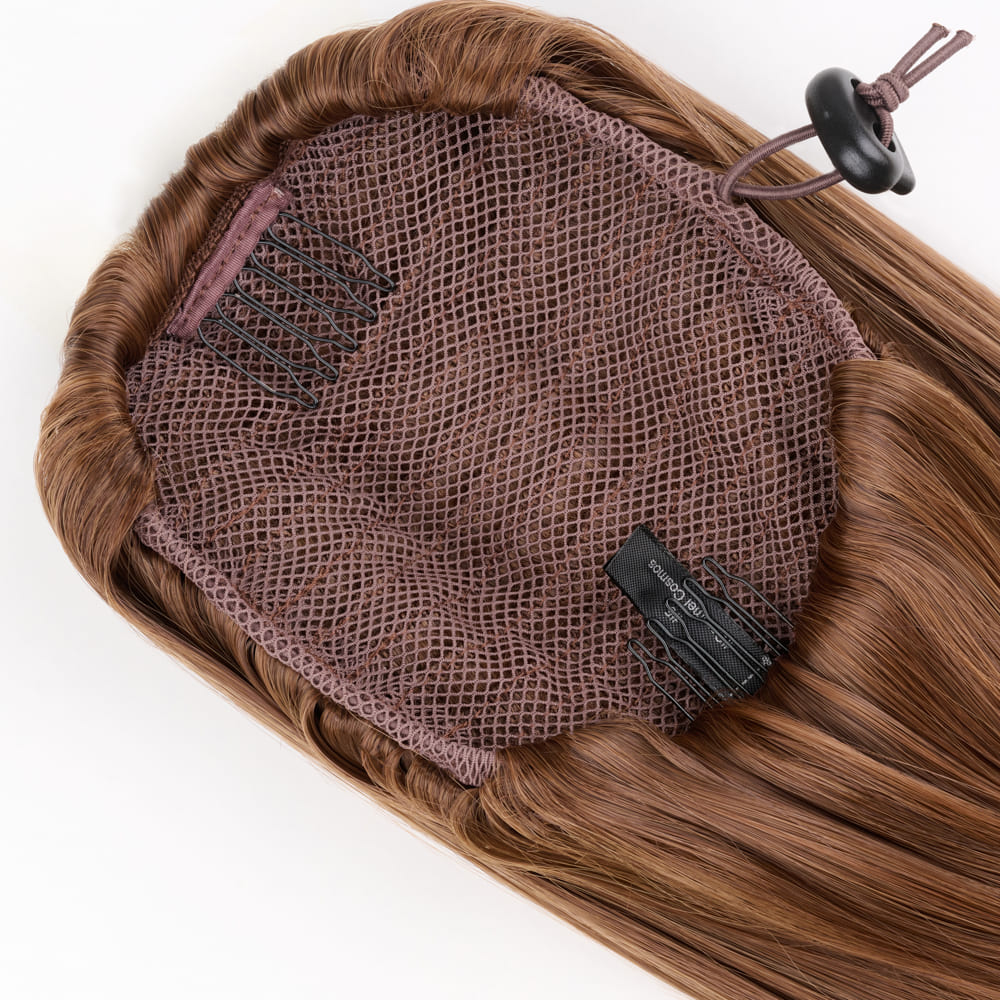 20 Inch Long Straight Ponytail with invisible attachment in a Caramel Colour