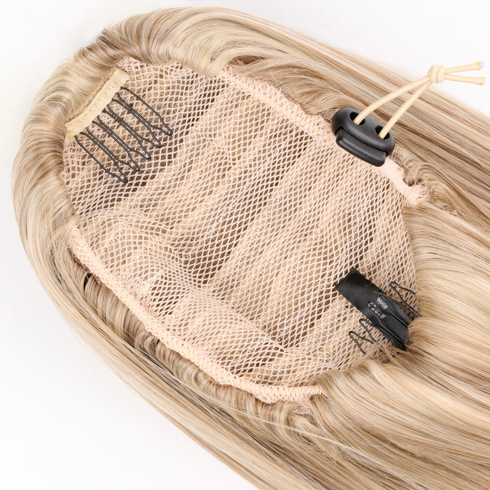 20 Inch Long Straight Ponytail with invisible attachment in a Mixed Blonde Colour
