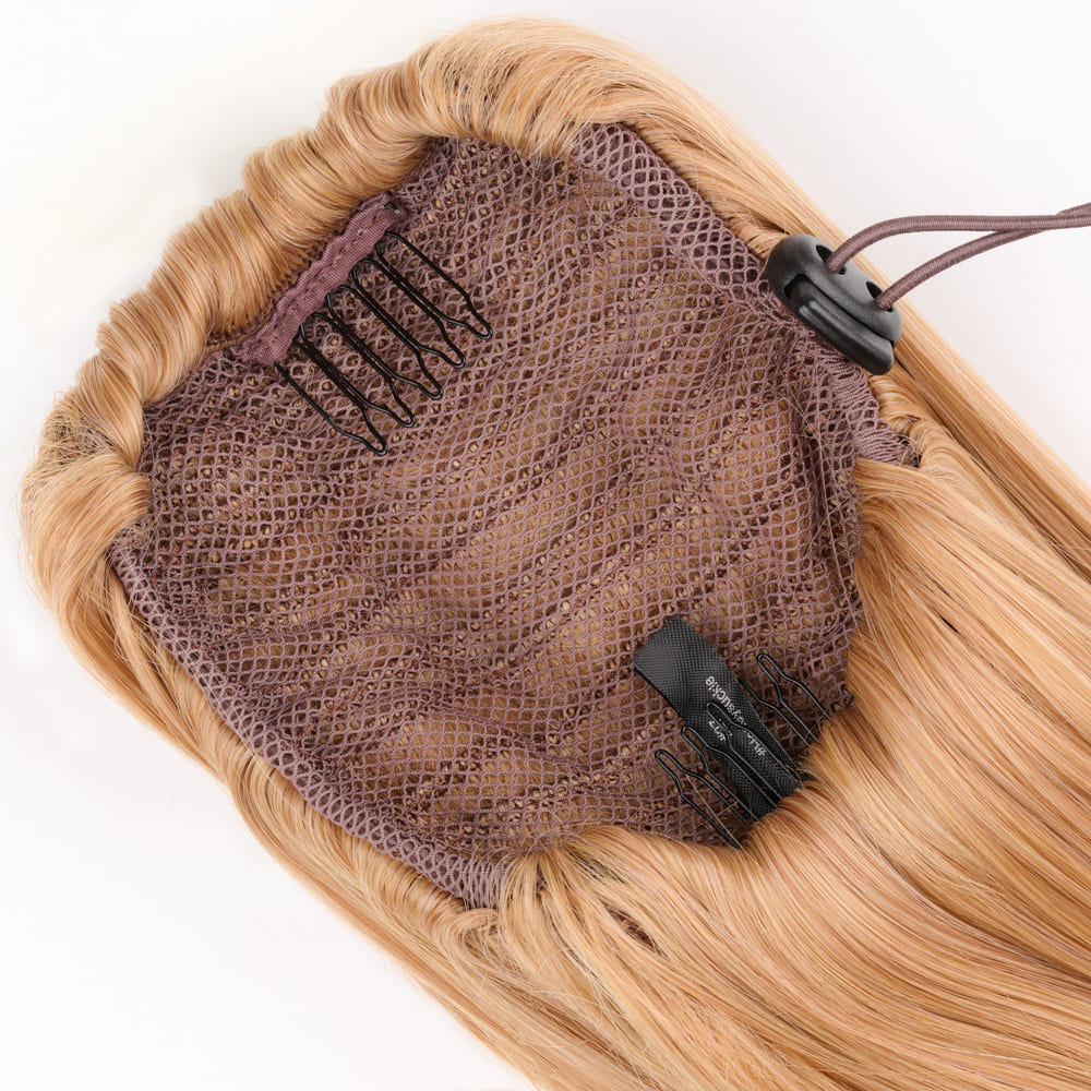 24 Inch Long Waved Clip-in Invisible Attached Extension in colour Ginger