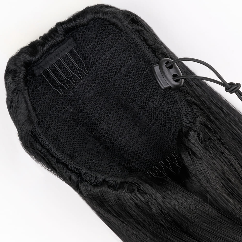 16 Inch Flicky Invisible Attachment Ponytail Extension in a Jet Black Colour