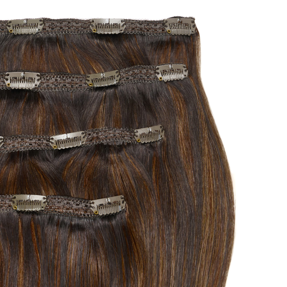 Stranded 16 Inch Lace Track 100% Human Hair Clip-in Extensions - Colour Highlighted Brown