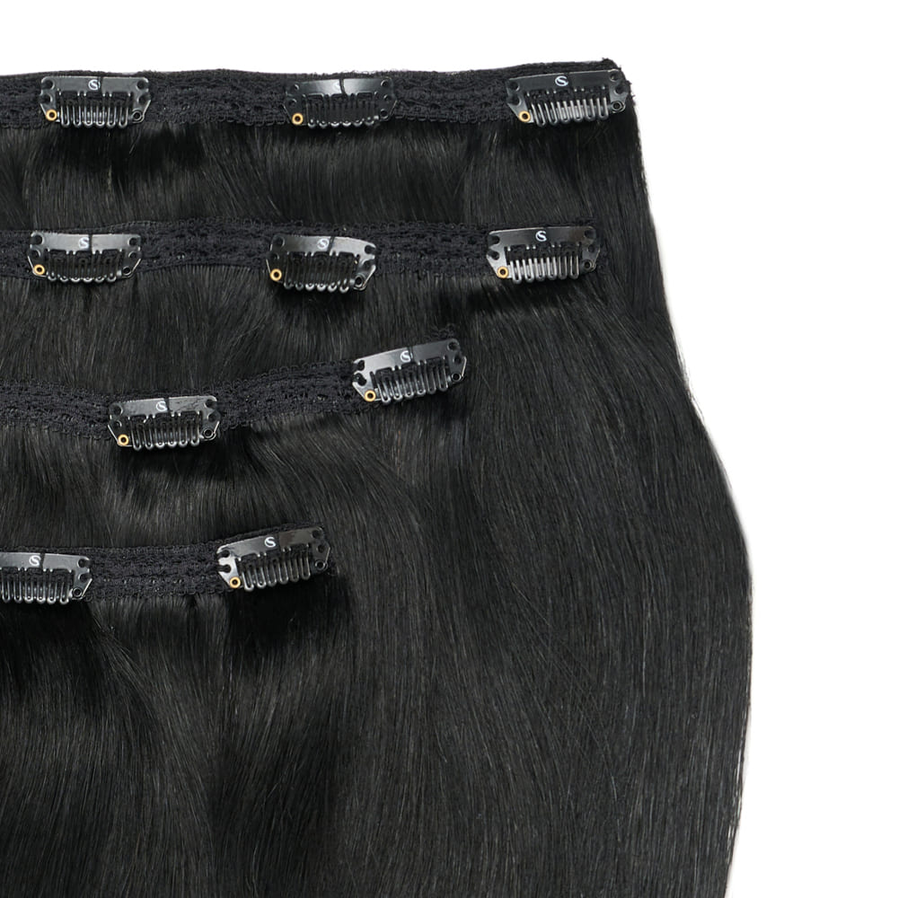 Stranded 16 Inch Lace Track 100% Human Hair Clip-in Extensions - Colour Jet Black