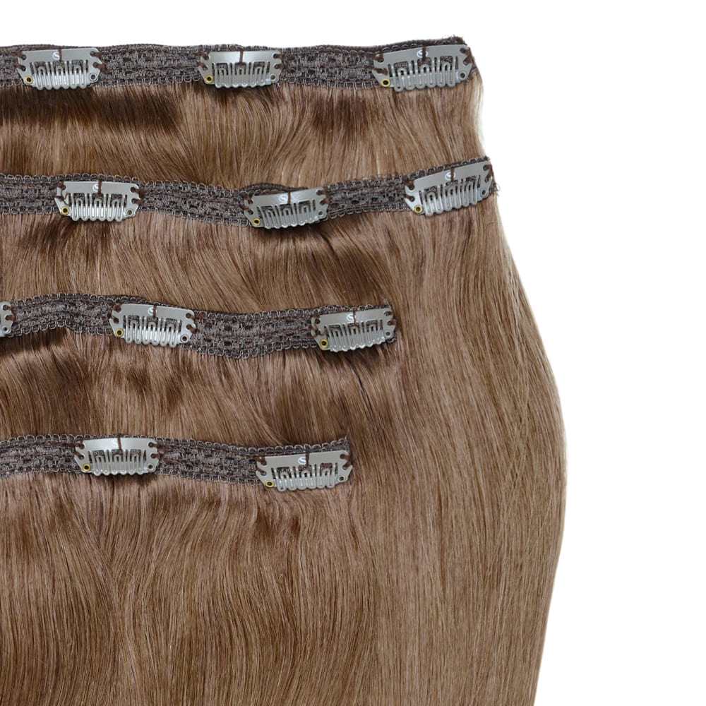 Stranded 16 Inch Lace Track 100% Human Hair Clip-in Extensions - Colour Light Brown