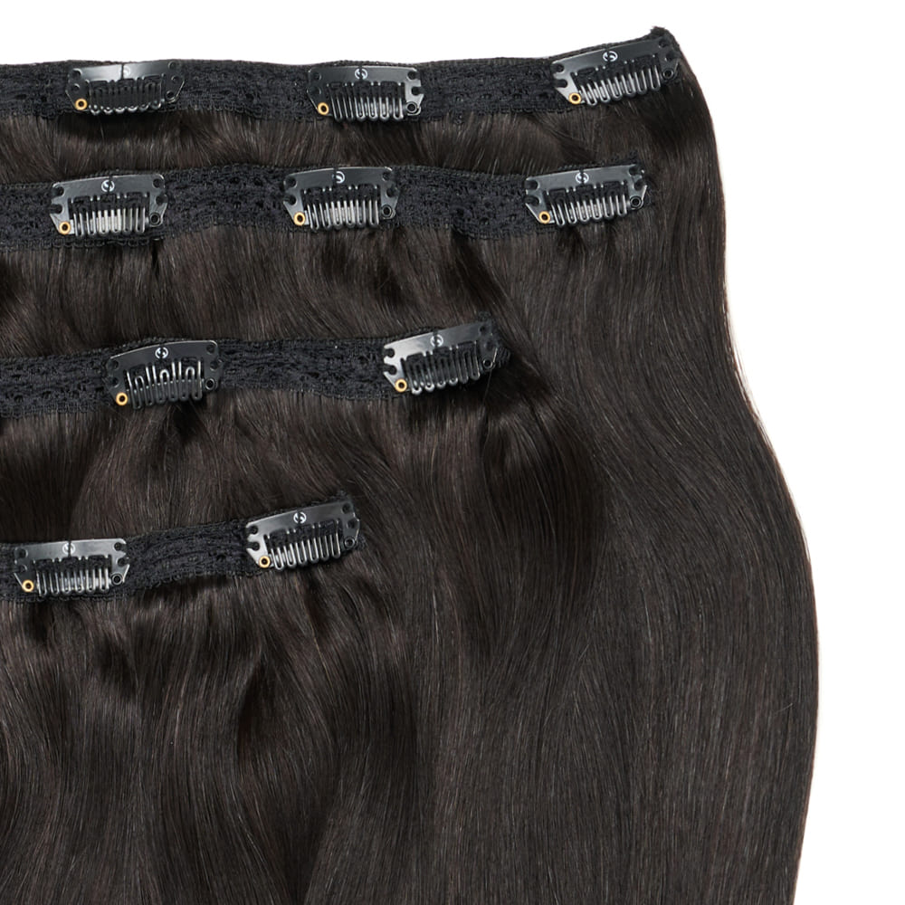Stranded 16 Inch Lace Track 100% Human Hair Clip-in Extensions - Colour Off Black