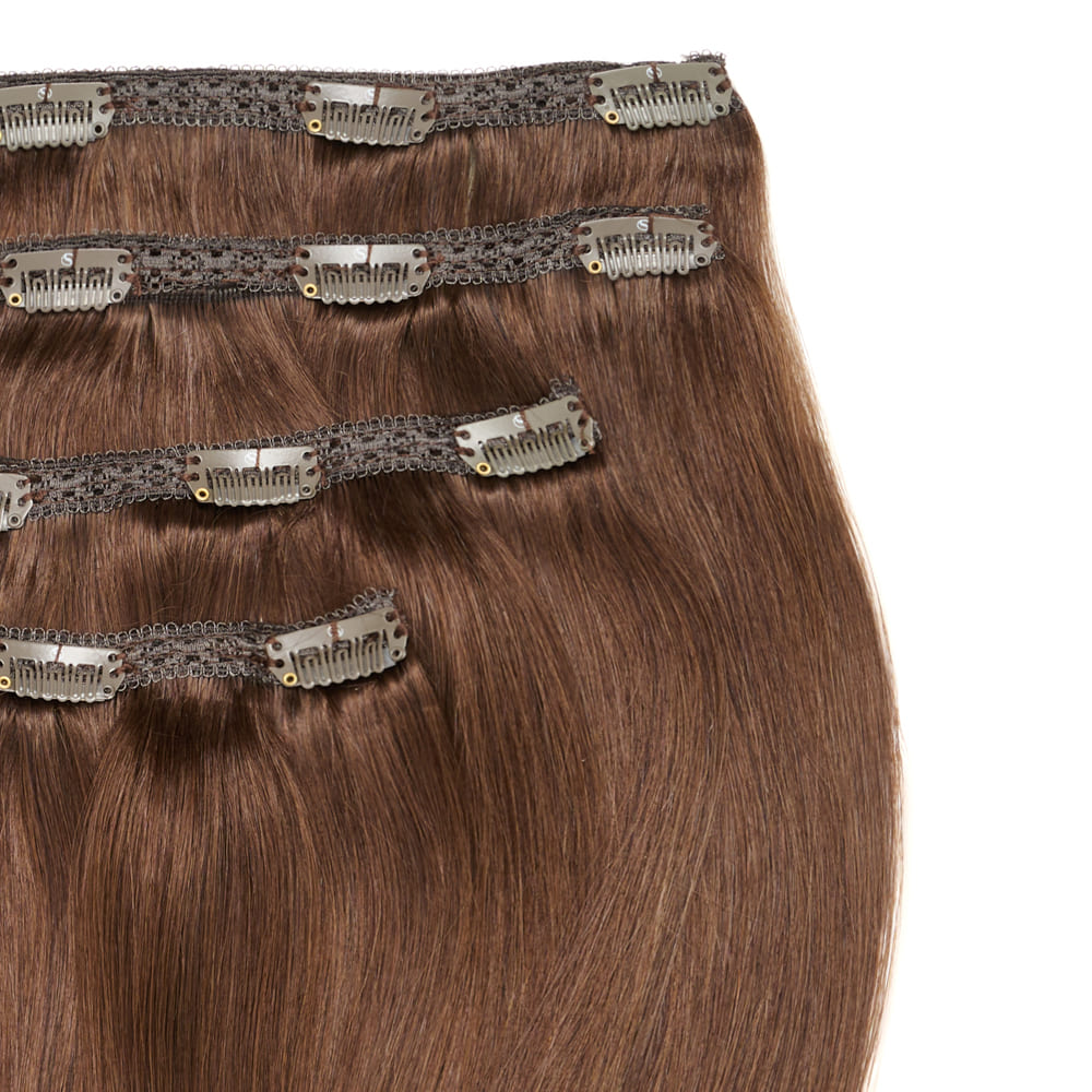 Stranded 20 Inch Lace Track 100% Human Hair Clip-in Extensions - Colour Medium Brown