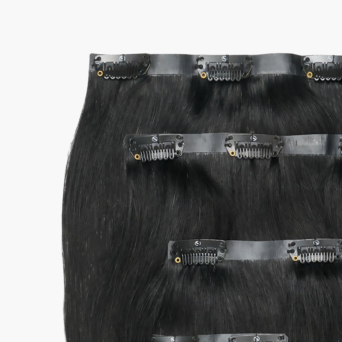 Stranded Black Magic Jet Black 14" Seamless Clip-in Human Hair Extensions