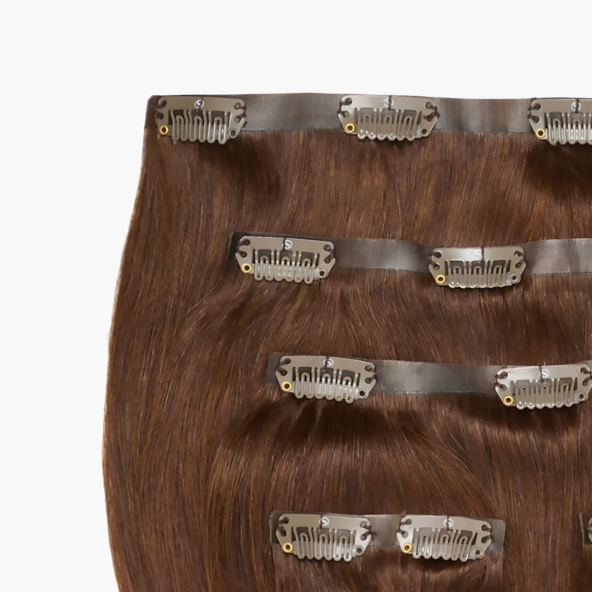Stranded Chocolate Dahlia Warm Brown 18 Inch Seamless Human Hair Extensions