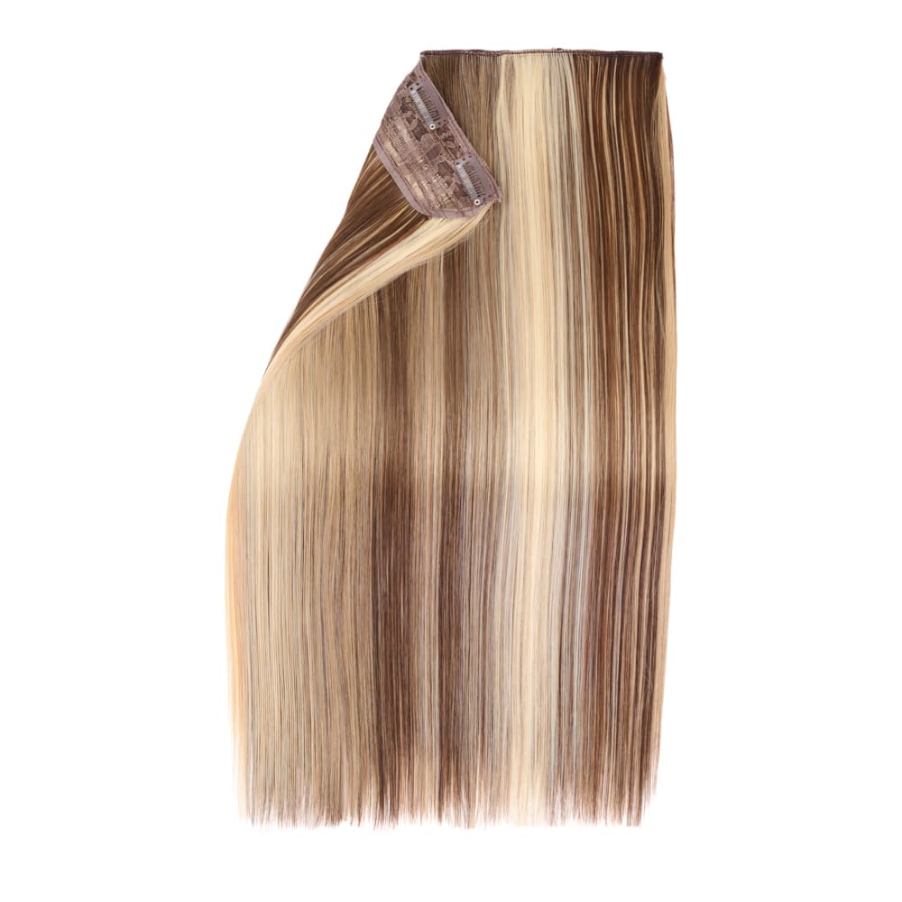Stranded 20 Inch One Piece European Straight Clip-in Hair Extension - Colour Mixed Blonde and Brunette