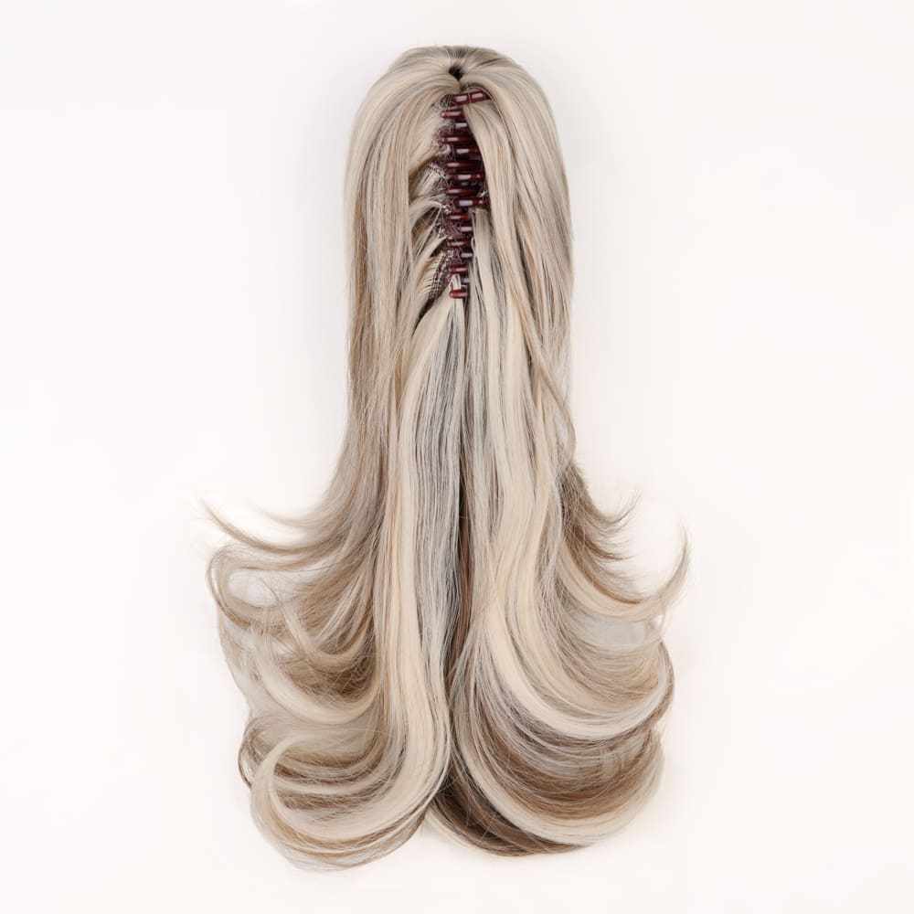 16 Inch Flicky Layered Bulldog Clip-in Ponytail in a Silver Blonde Colour