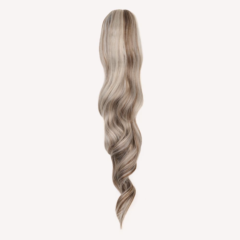 24 Inch Long Clip-in Ponytail Extension on a claw clip attachment in colour Silver Blonde