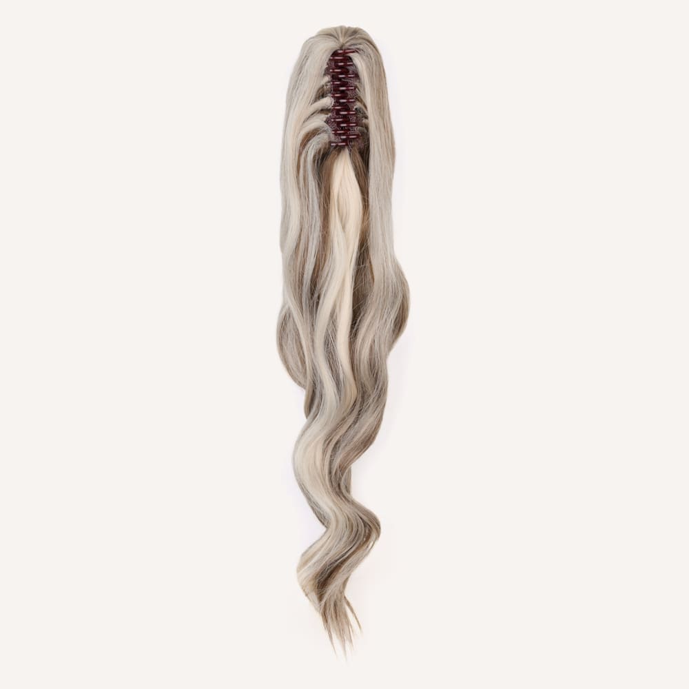 24 Inch Long Waved Clip-in Ponytail Extension in colour Silver Blonde