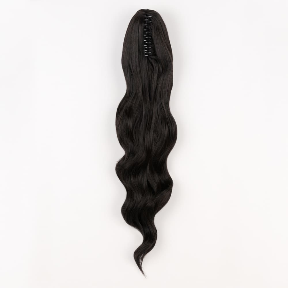 24 Inch Long Waved Clip-in Ponytail Extension in colour Off Black