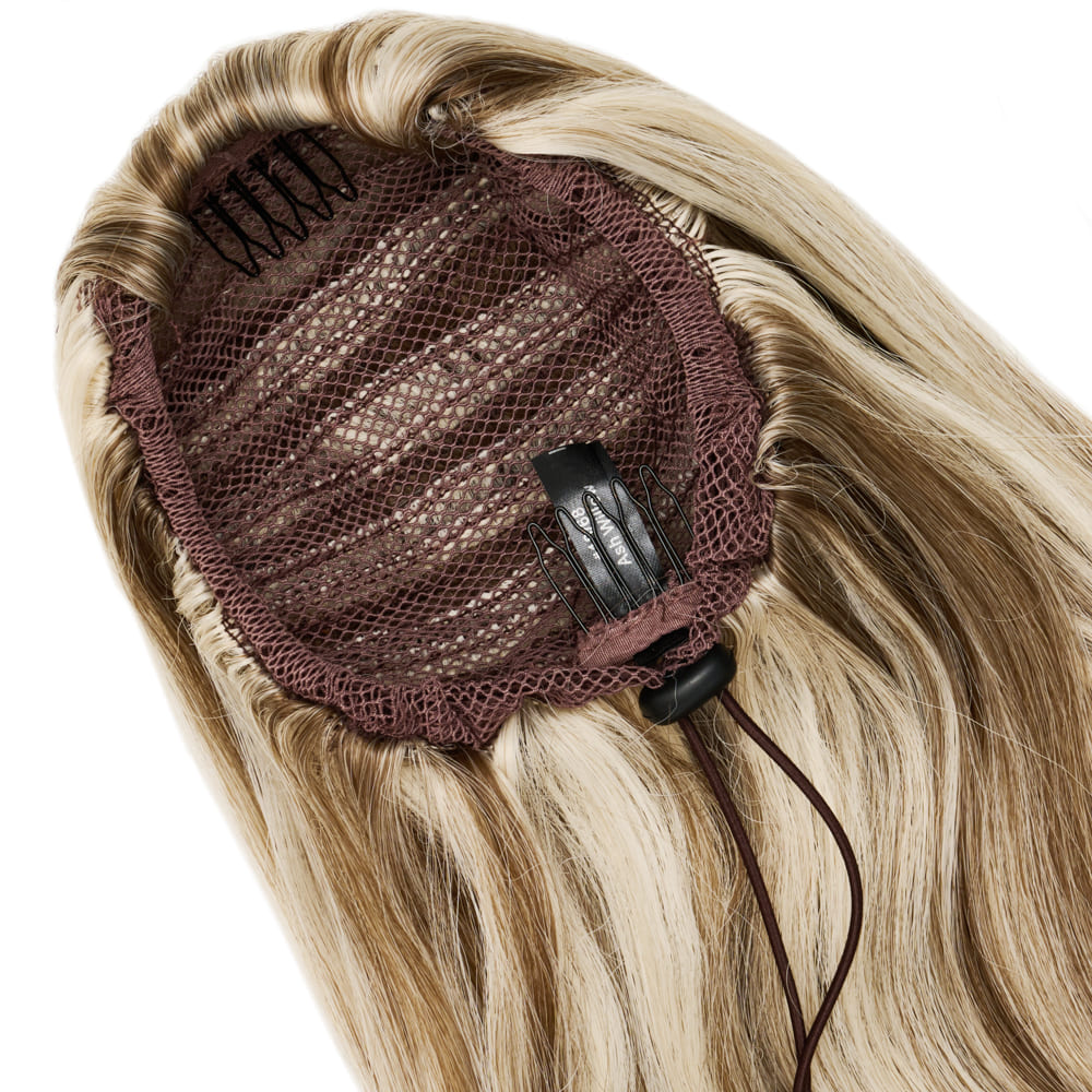 20 Inch Seamlessly Attached Drawstring Ponytail Extension in colour Silver Blonde