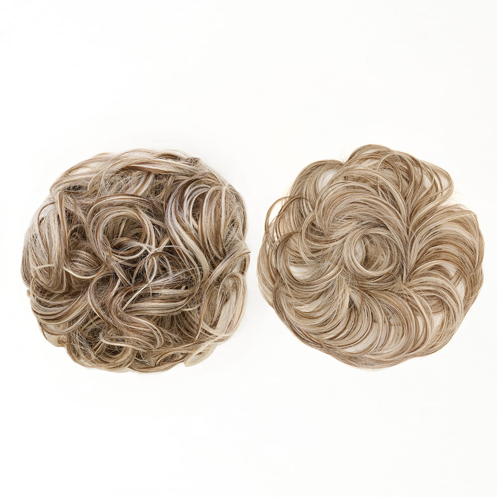 Twin Pack - Curly and Flicky Style Messy Scrunchie Hair Attachment Buns in colour Silver Blonde