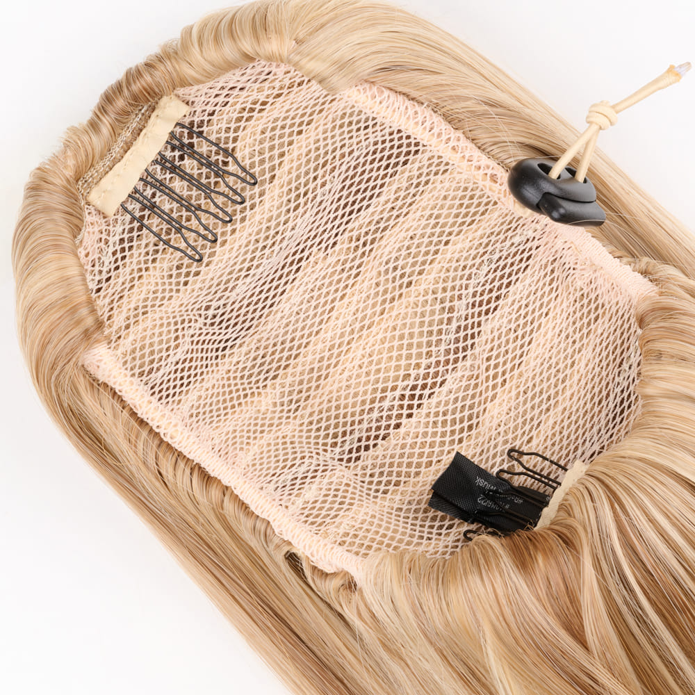 20 Inch Seamlessly Attached Drawstring Ponytail Extension in colour Medium Blonde