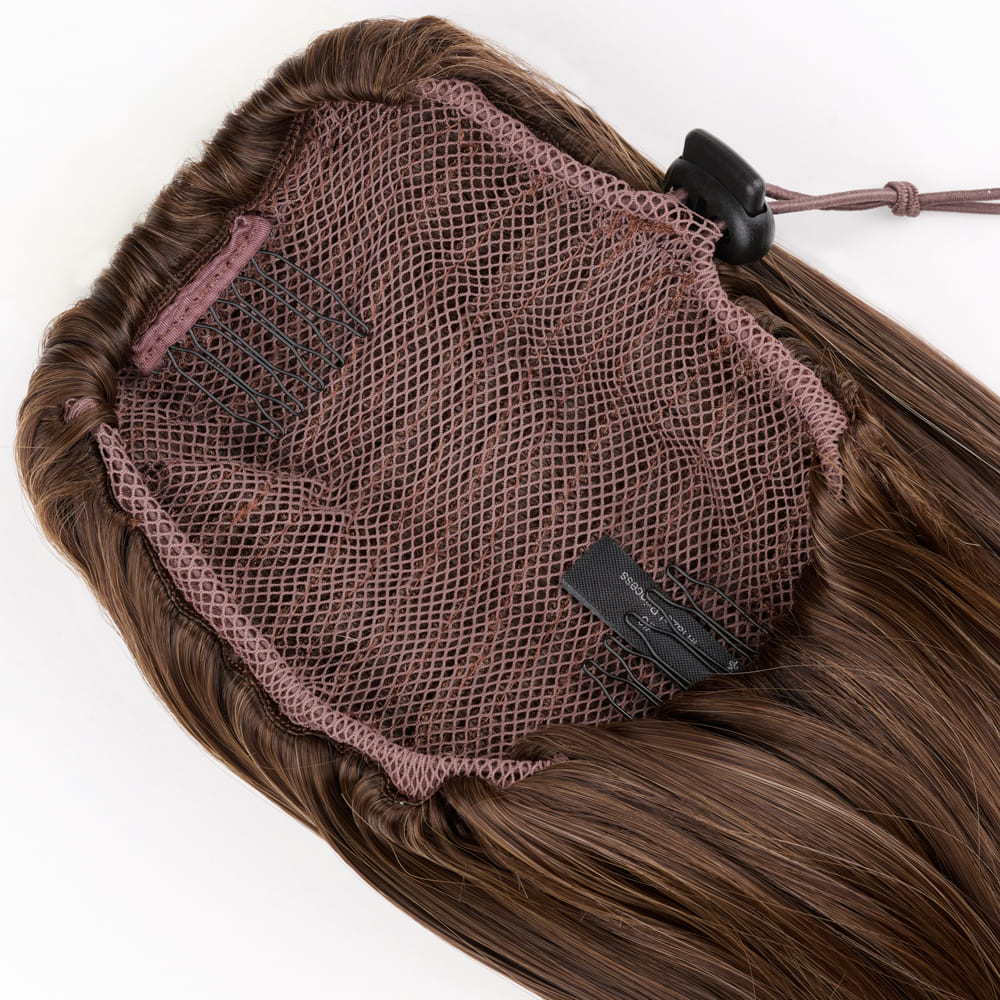 20 Inch Seamlessly Attached Drawstring Ponytail Extension in colour Light Brown