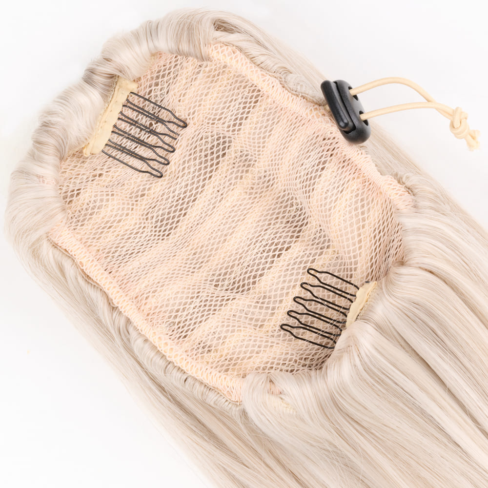 20 Inch Seamlessly Attached Drawstring Ponytail Extension in colour Silver